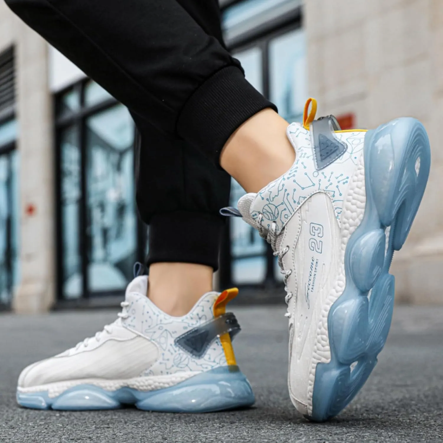 Mens Lace Up High Top Fashion Sneakers Lightweight Non-Slip Soft Sole Basketball Shoes for Tennis Running Walking Training