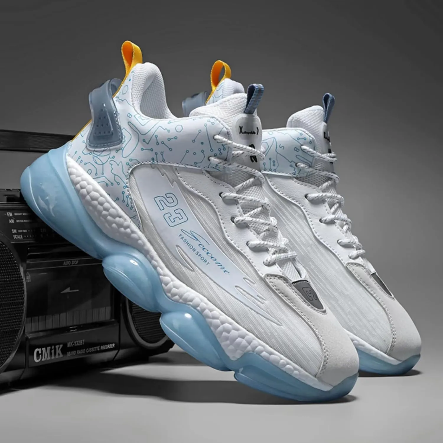 Mens Lace Up High Top Fashion Sneakers Lightweight Non-Slip Soft Sole Basketball Shoes for Tennis Running Walking Training