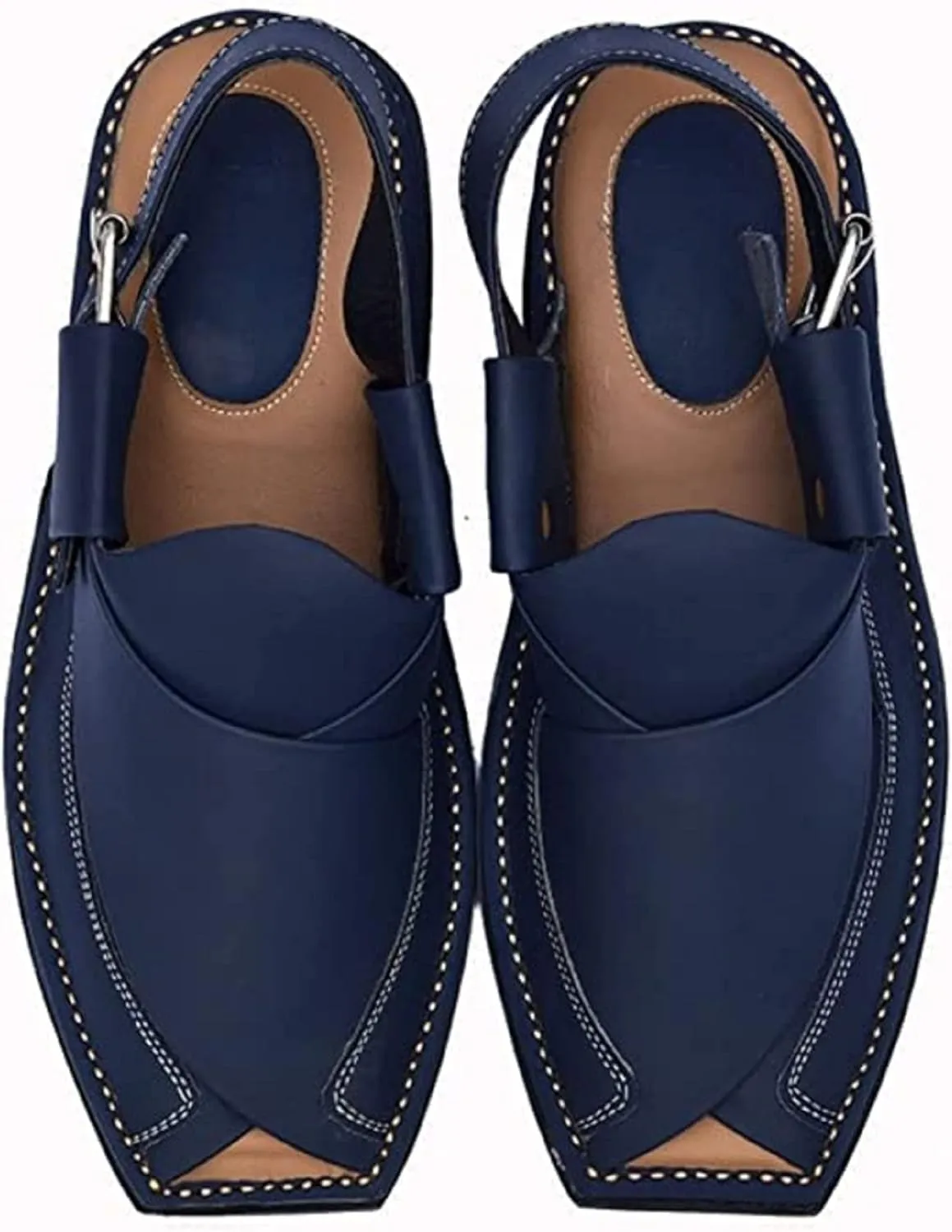 Men's Peshawari Chappal Traditional Handmade Leather Sandal Kaptan Chappal - Flip Flop Double Sole Casual Comfort Shoes
