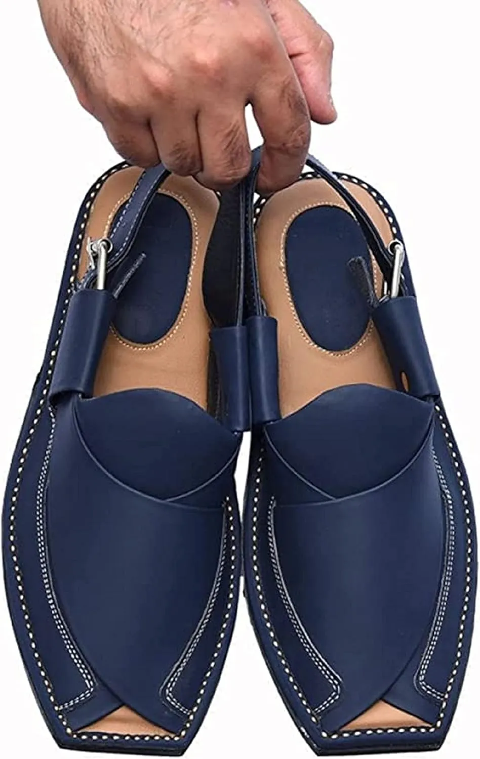 Men's Peshawari Chappal Traditional Handmade Leather Sandal Kaptan Chappal - Flip Flop Double Sole Casual Comfort Shoes