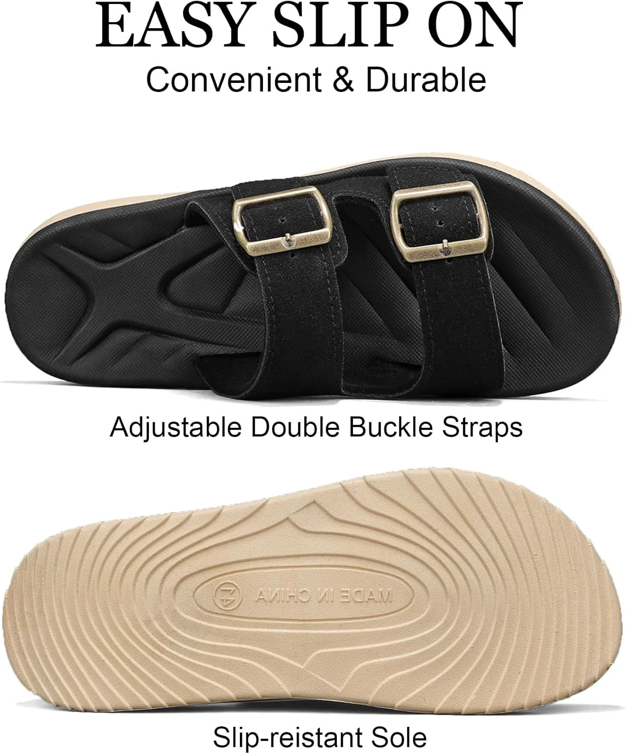Mens Sandals Adjustable Buckle Straps with Arch Support Lightweight Comfort Beach Sandals Soft Cushion Footbed Summer Slippers Open Toe Slides for Indoor and Outdoor