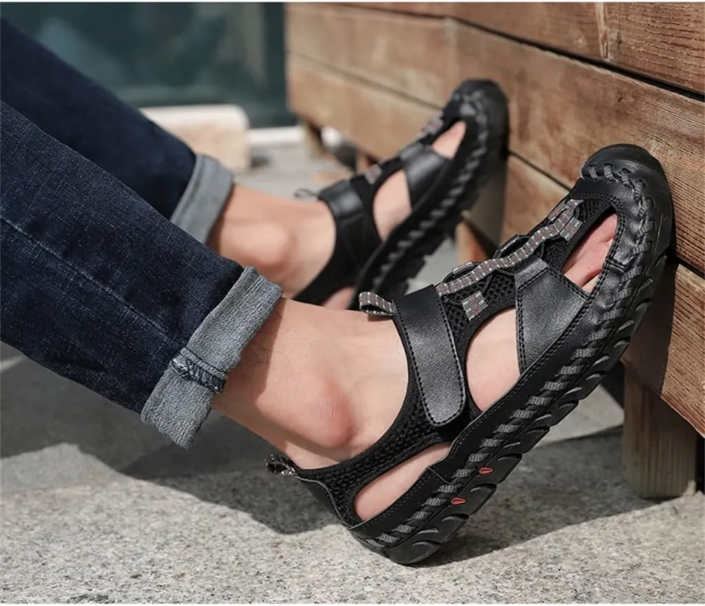 Men's Sandals Outdoor Non-slip Men's Beach Sandals Handmade Genuine Leather Men's Shoes Men Sneakers(39)