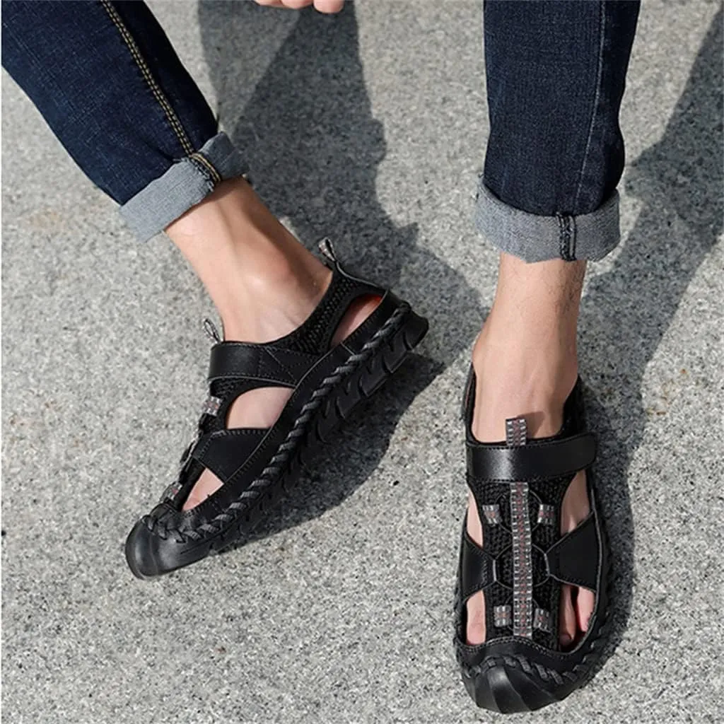 Men's Sandals Outdoor Non-slip Men's Beach Sandals Handmade Genuine Leather Men's Shoes Men Sneakers(39)
