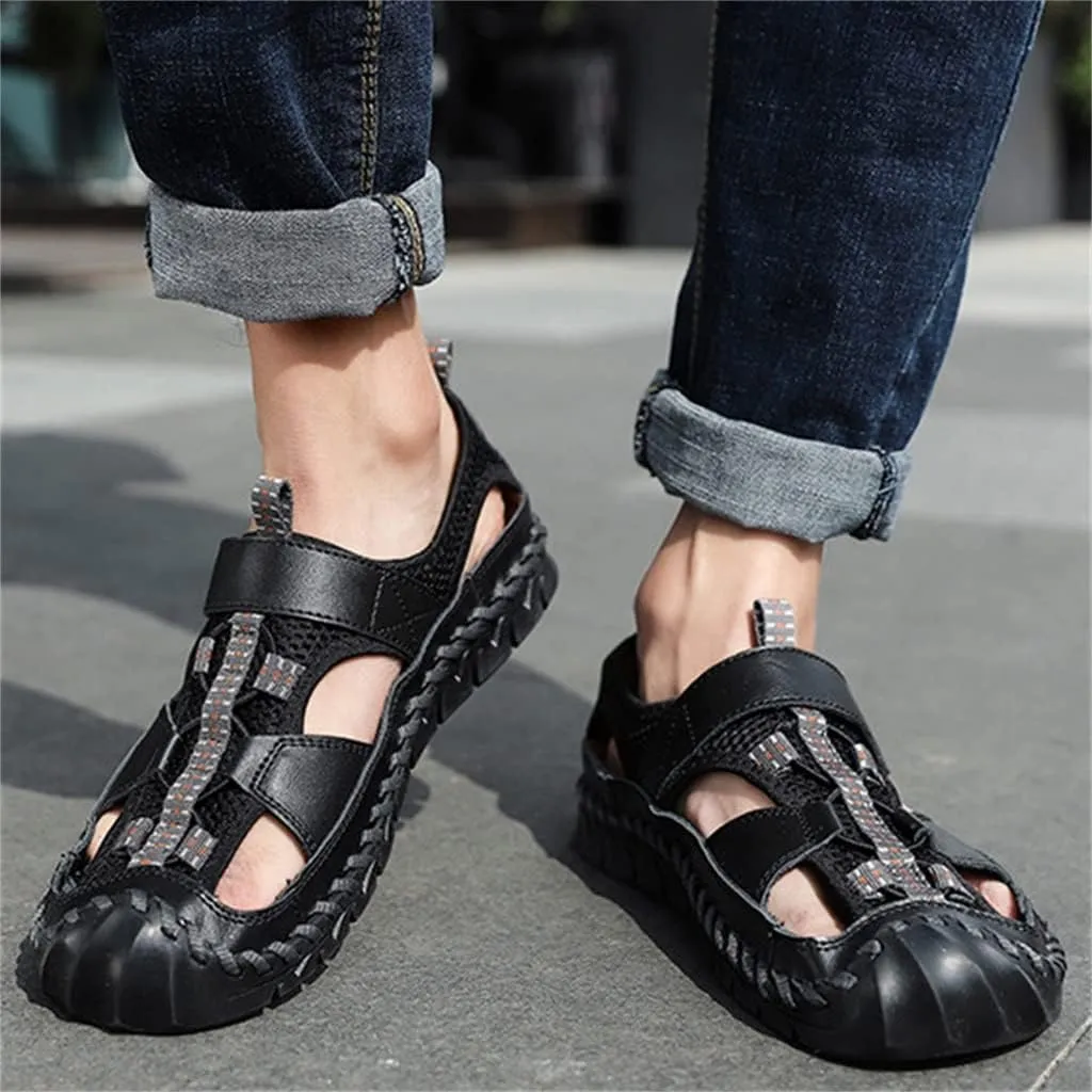 Men's Sandals Outdoor Non-slip Men's Beach Sandals Handmade Genuine Leather Men's Shoes Men Sneakers(39)