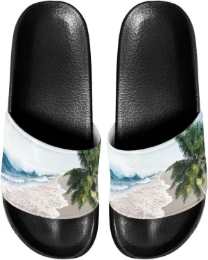 Men's Sandals Slides Non-Slip Slippers Casual Black Sole Summer Shoes for College Dorm Gym Beach