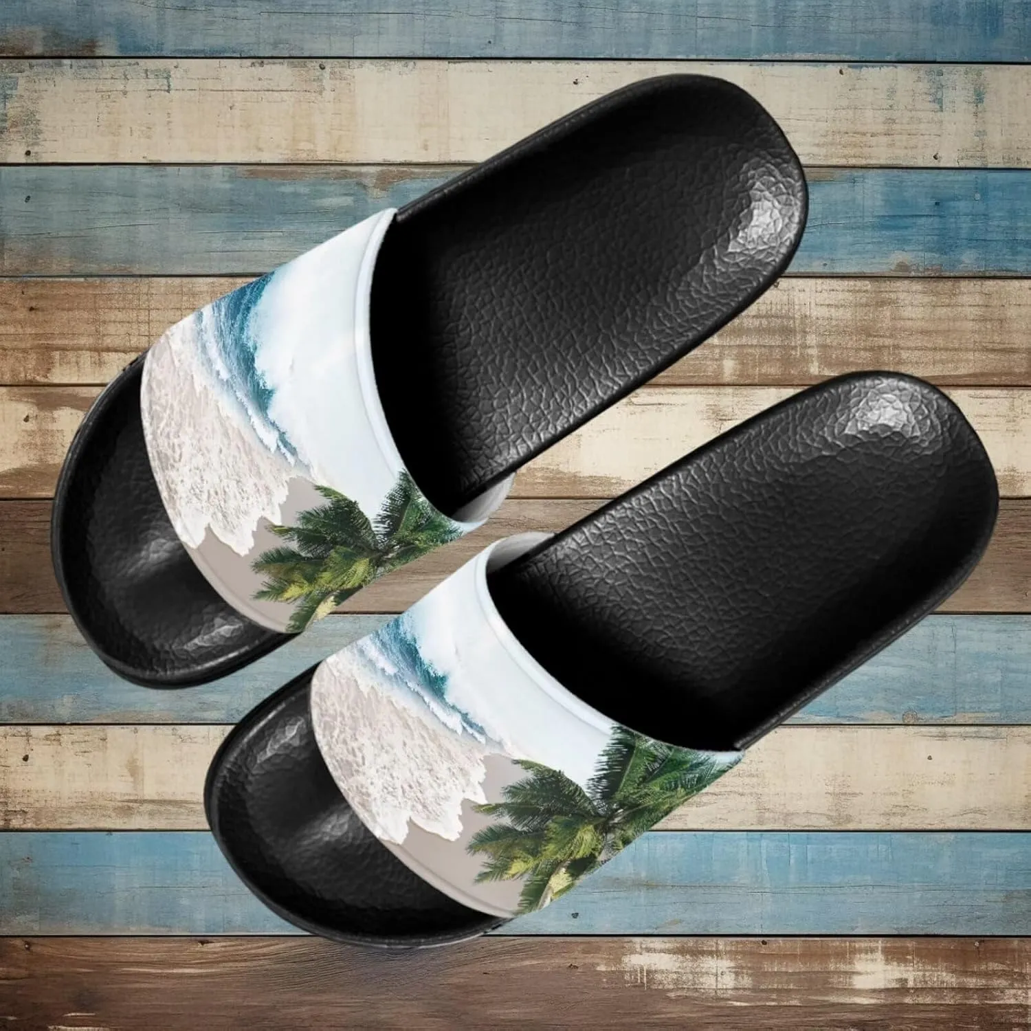 Men's Sandals Slides Non-Slip Slippers Casual Black Sole Summer Shoes for College Dorm Gym Beach