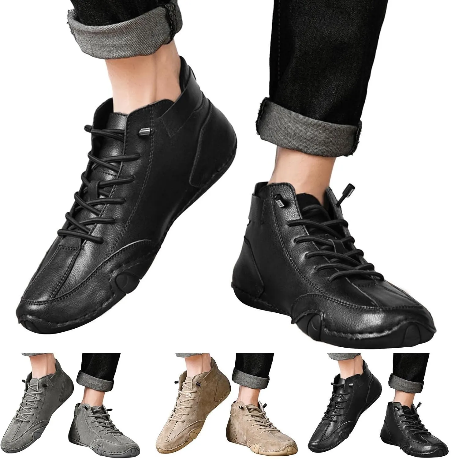 Mens Shoes High Top Lace Up Hook Loop Sport Shoes Casual Mens Plus Size Ankle Boots Hiking Boots