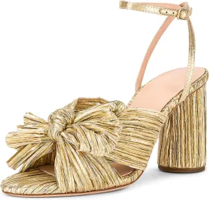 MICIFA Women's Bow Knot Heeled Sandals Open Toe High Block Ankle Strap Chunky Heels Bride Wedding Shoes