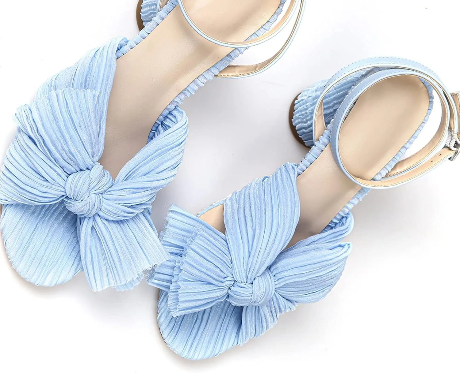 MICIFA Women's Bow Knot Heeled Sandals Open Toe High Block Ankle Strap Chunky Heels Bride Wedding Shoes