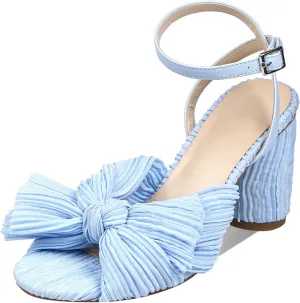 MICIFA Women's Bow Knot Heeled Sandals Open Toe High Block Ankle Strap Chunky Heels Bride Wedding Shoes