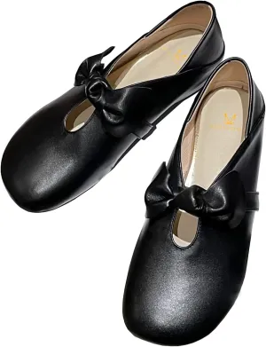 MOOMMO Women Comfortable Bow Flat Loafers Square Closed Toe Slip On Penny Loafers Cutout Flat Heel Dress Loafer Flats Bowknot Office Ladies Girls Casual Club Church Driving Flats Cute Summer 4-13 M US