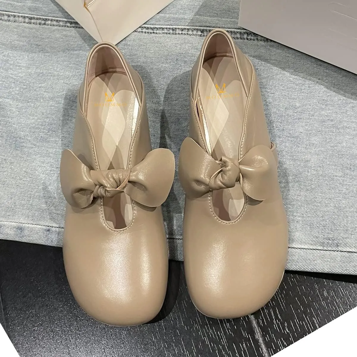 MOOMMO Women Comfortable Bow Flat Loafers Square Closed Toe Slip On Penny Loafers Cutout Flat Heel Dress Loafer Flats Bowknot Office Ladies Girls Casual Club Church Driving Flats Cute Summer 4-13 M US