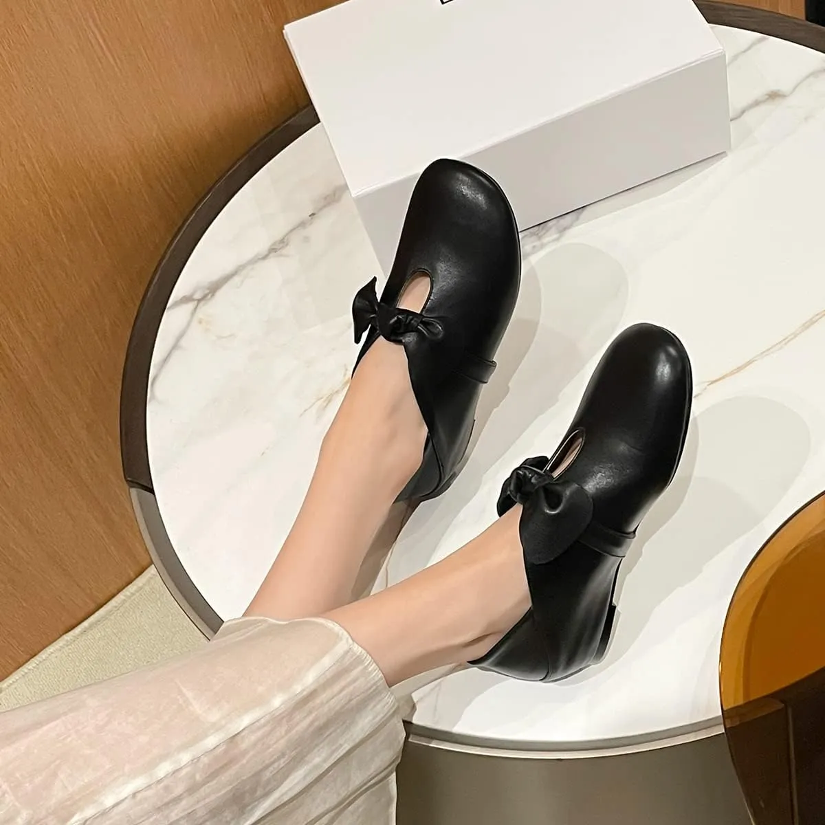 MOOMMO Women Comfortable Bow Flat Loafers Square Closed Toe Slip On Penny Loafers Cutout Flat Heel Dress Loafer Flats Bowknot Office Ladies Girls Casual Club Church Driving Flats Cute Summer 4-13 M US