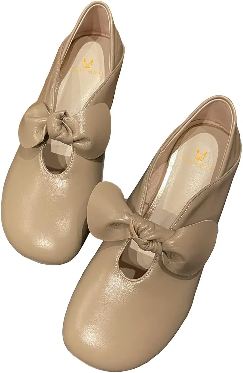 MOOMMO Women Comfortable Bow Flat Loafers Square Closed Toe Slip On Penny Loafers Cutout Flat Heel Dress Loafer Flats Bowknot Office Ladies Girls Casual Club Church Driving Flats Cute Summer 4-13 M US
