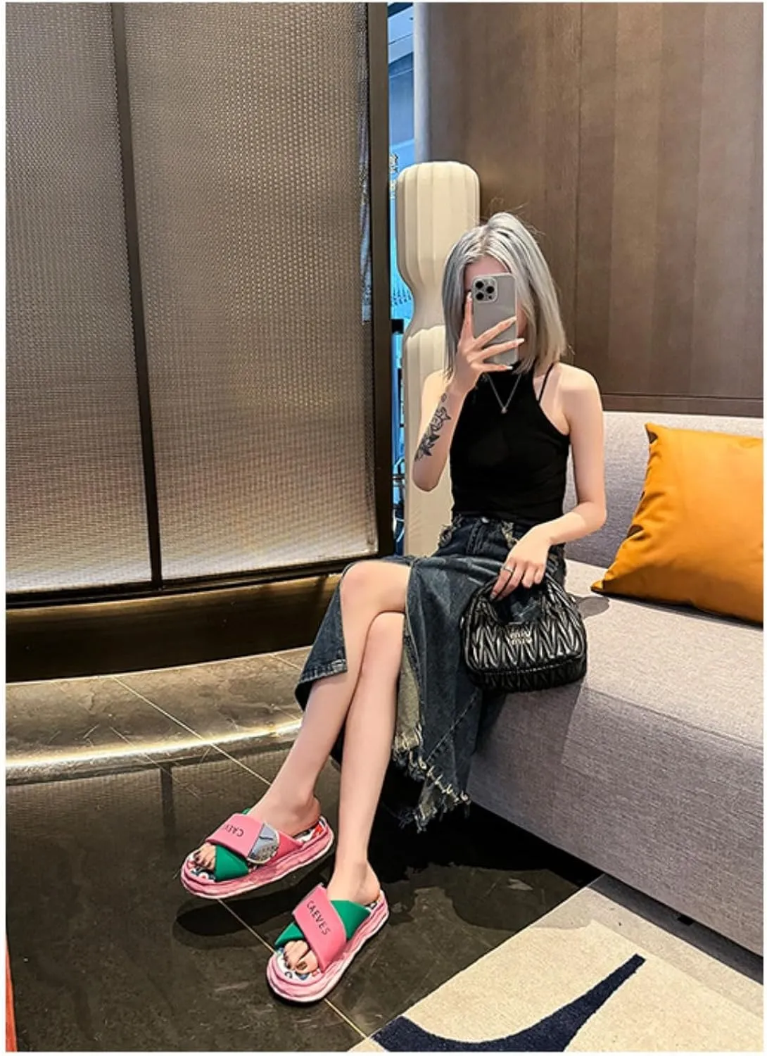 Multicolor Graffiti Style Lightweight Flat Sandals for Women EVA Comfortable Casual Slip On Slides for Beach Slippers Pool Travel Vacation Cute Summer Shoes Anti Slip Sole