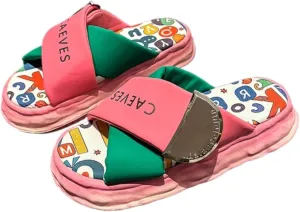 Multicolor Graffiti Style Lightweight Flat Sandals for Women EVA Comfortable Casual Slip On Slides for Beach Slippers Pool Travel Vacation Cute Summer Shoes Anti Slip Sole