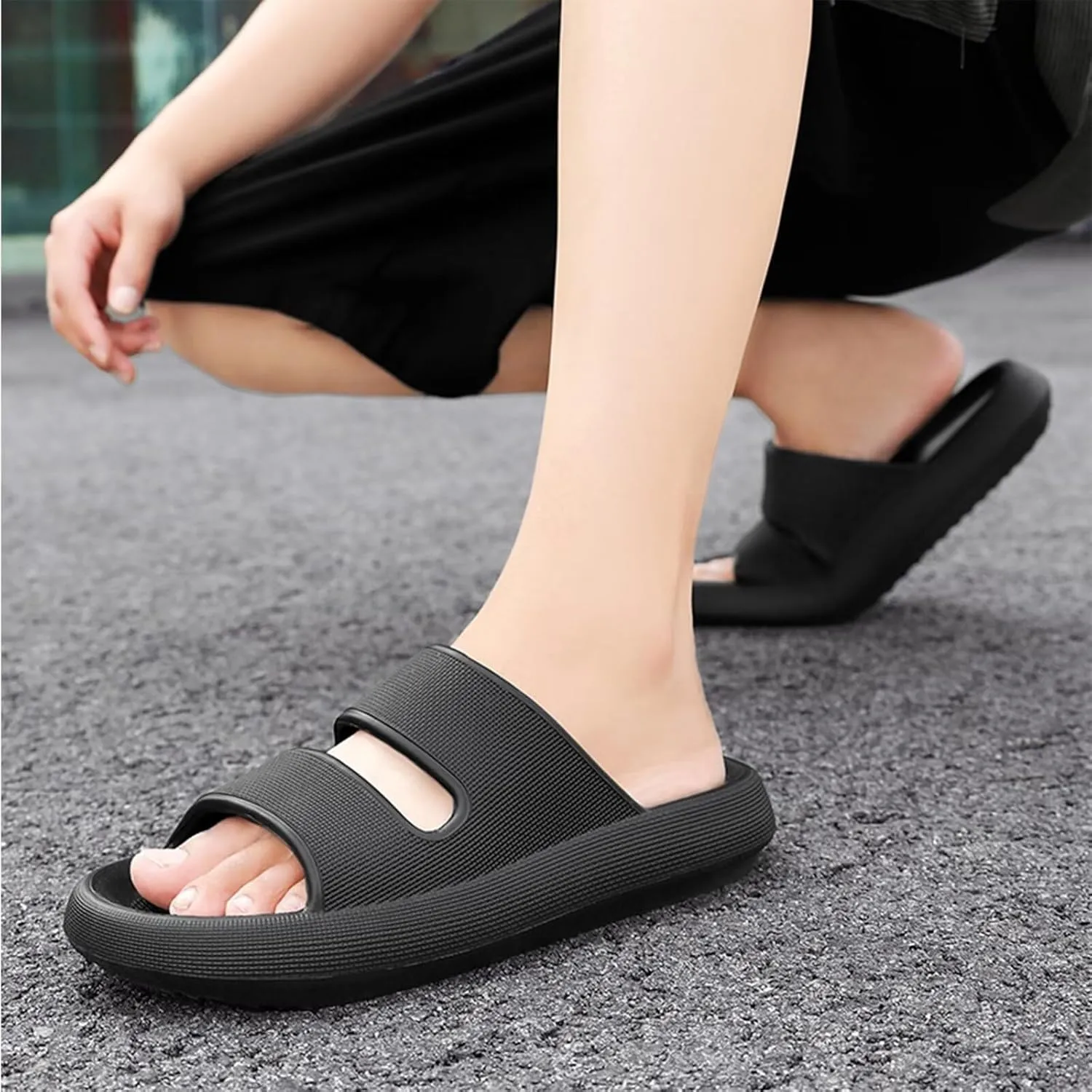 NineCiFun Unisex Pillow Slippers Cloud Slides for Women and Men Platform Slide Sandals with Arch Support
