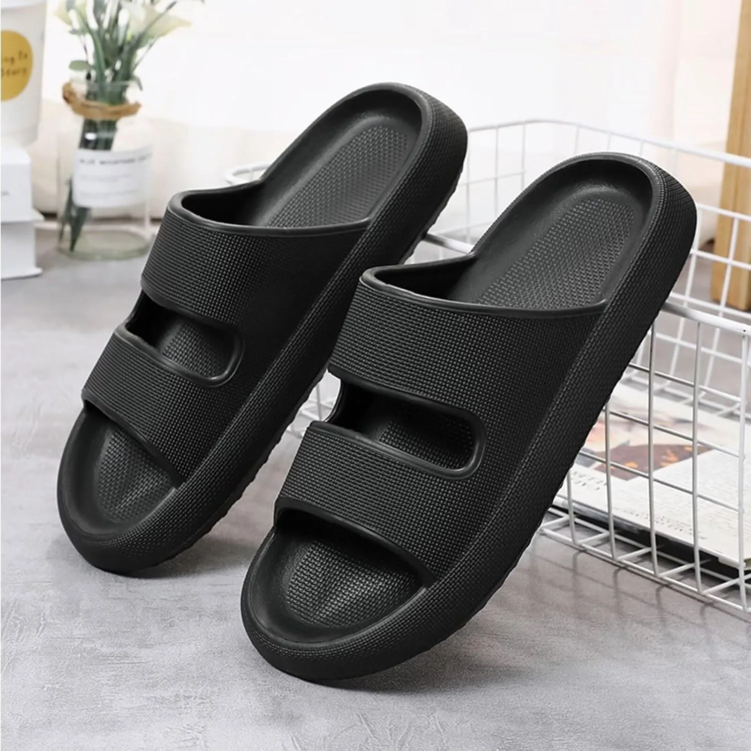 NineCiFun Unisex Pillow Slippers Cloud Slides for Women and Men Platform Slide Sandals with Arch Support