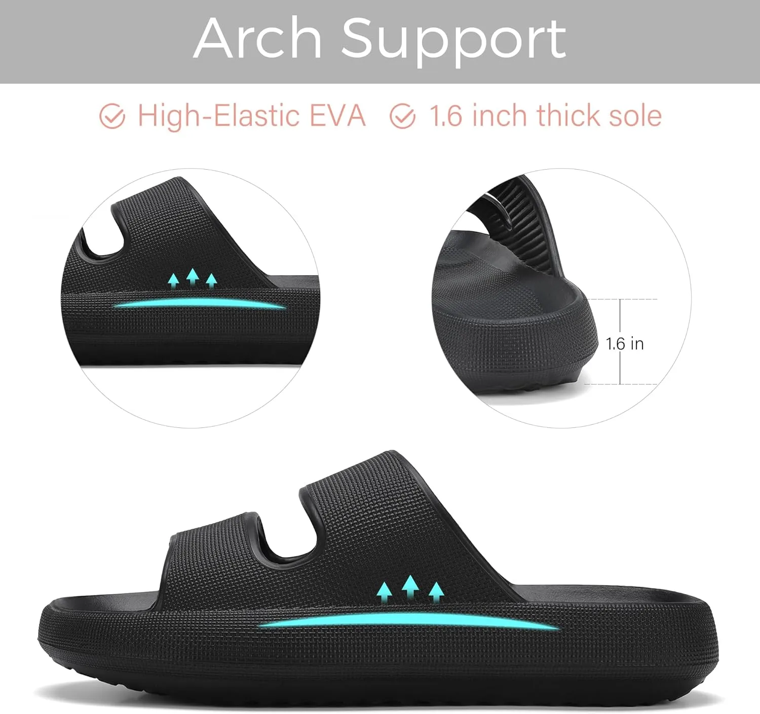NineCiFun Unisex Pillow Slippers Cloud Slides for Women and Men Platform Slide Sandals with Arch Support