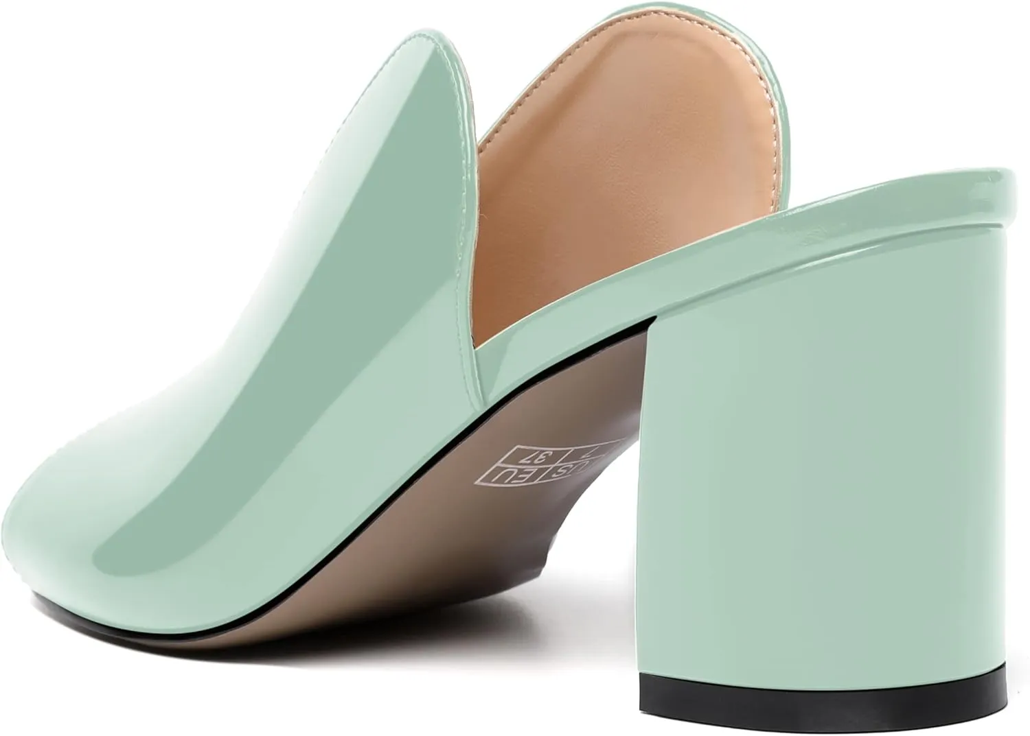 NUMALEO Womens Evening Patent Casual Slip On Round Toe Chunky Mid Heel Sandals 2.5 Inch