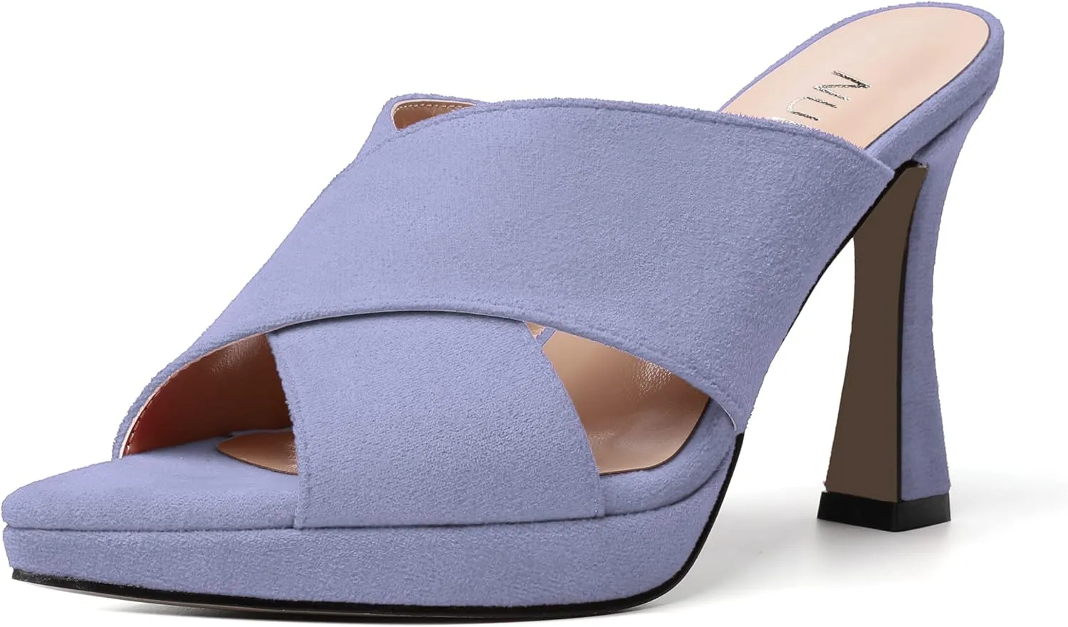 NUMALEO Womens Pointed Toe Suede Party Slip On Cute Solid Spool High Heel Platforms Sandals 4 Inch