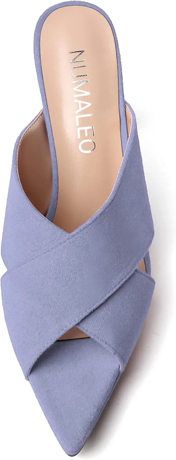 NUMALEO Womens Pointed Toe Suede Party Slip On Cute Solid Spool High Heel Platforms Sandals 4 Inch