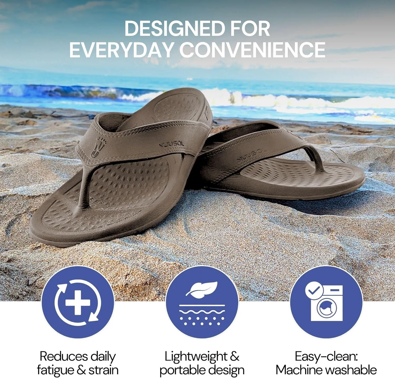 NUUSOL Unisex Cascade Flip Flops; Non-Slip Hiking/Plantar Fasciitis Footwear; Soft Cushion, Lightweight & Comfortable; Arch Support & Textured Footbed, Pain Relief for Joint, Neck & Back Injuries