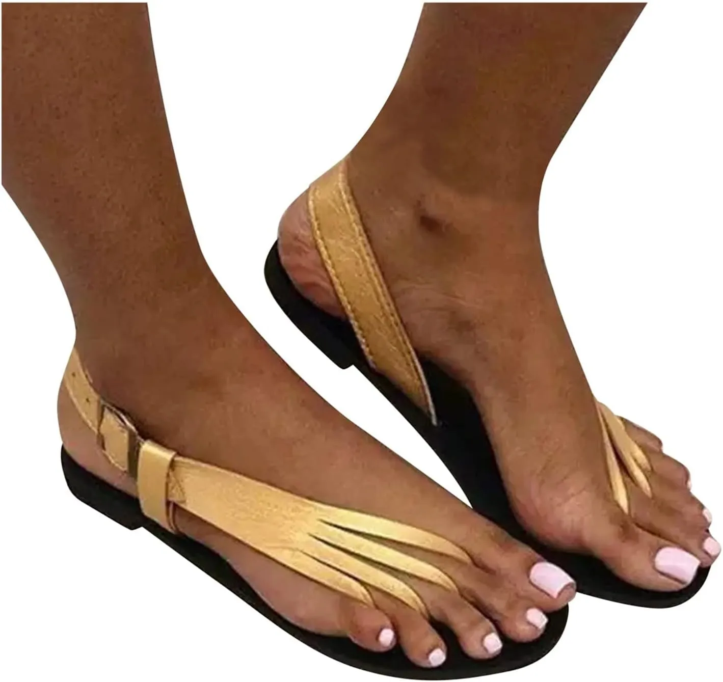 oiangi Clip Toe Sandals for Women Flat Flip Flops Fashion Solid Single Straps Belt Buckle Beach Shoes Summer Comfortable Casual Ladies Sandalias