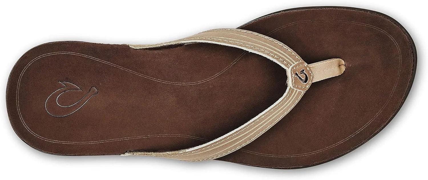 OLUKAI 'Aukai Women's Beach Sandals, Soft Leather Flip-Flop Slides with Non Marking Outsoles, Lightweight & All-Day Comfort