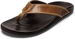 OLUKAI Hikianalia Men's Leather Sandal, Full-Grain Leather, Non-Marking Rubber Traction Pads & Compression Molded Footbed