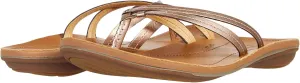 OLUKAI U'i Women's Beach Sandals, Premium Leather Flip-Flop Slides, Braided Palm Inspired Design, Compression Molded Footbed