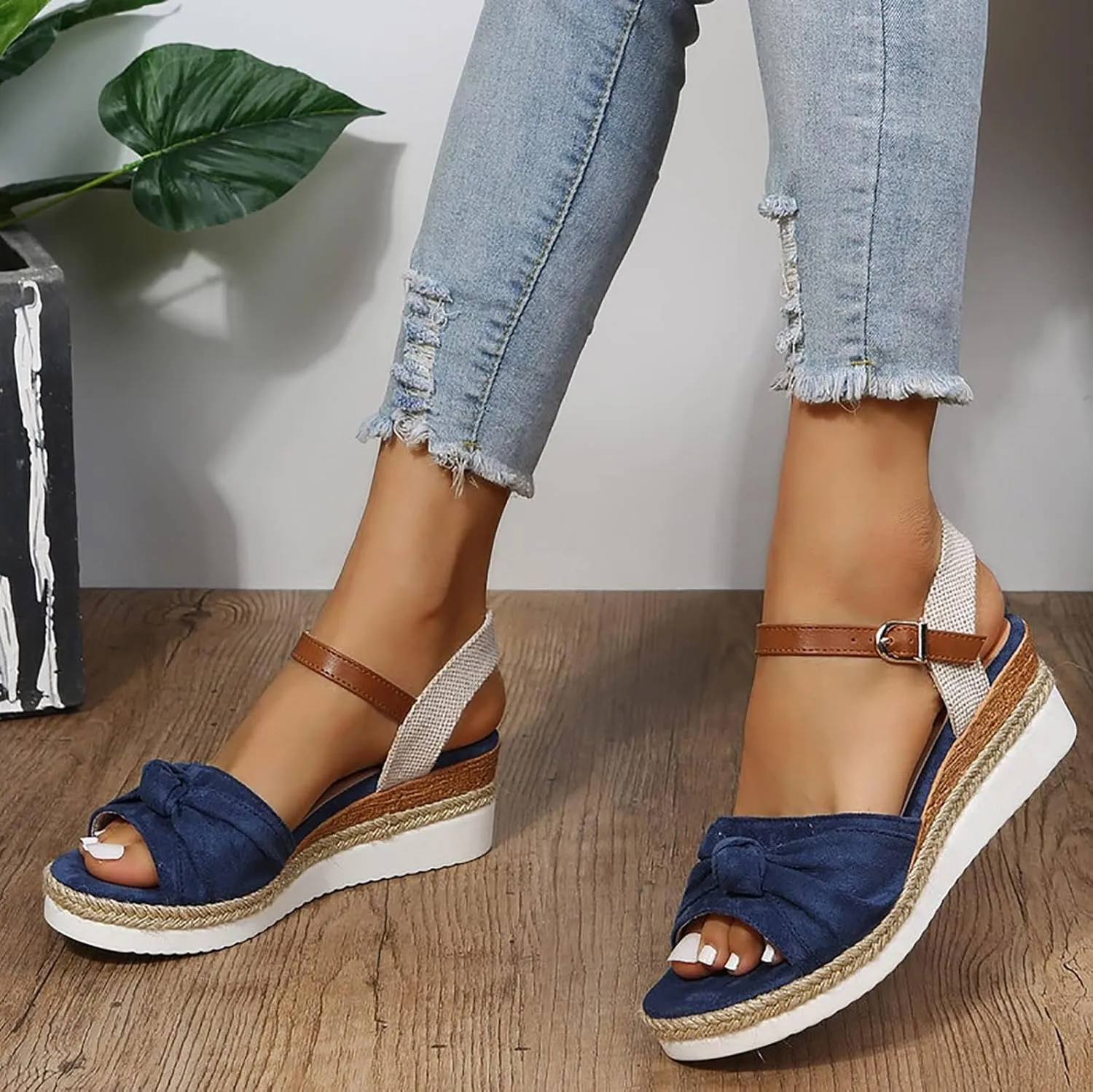 Orthopedic Platform Wedge Sandals for Women Summer Dressy 2025 Flat Open Toe Ankle Strap Espadrilles Casual Non Slip on Sandals Beach Boho Comfortable Outdoor Shoes