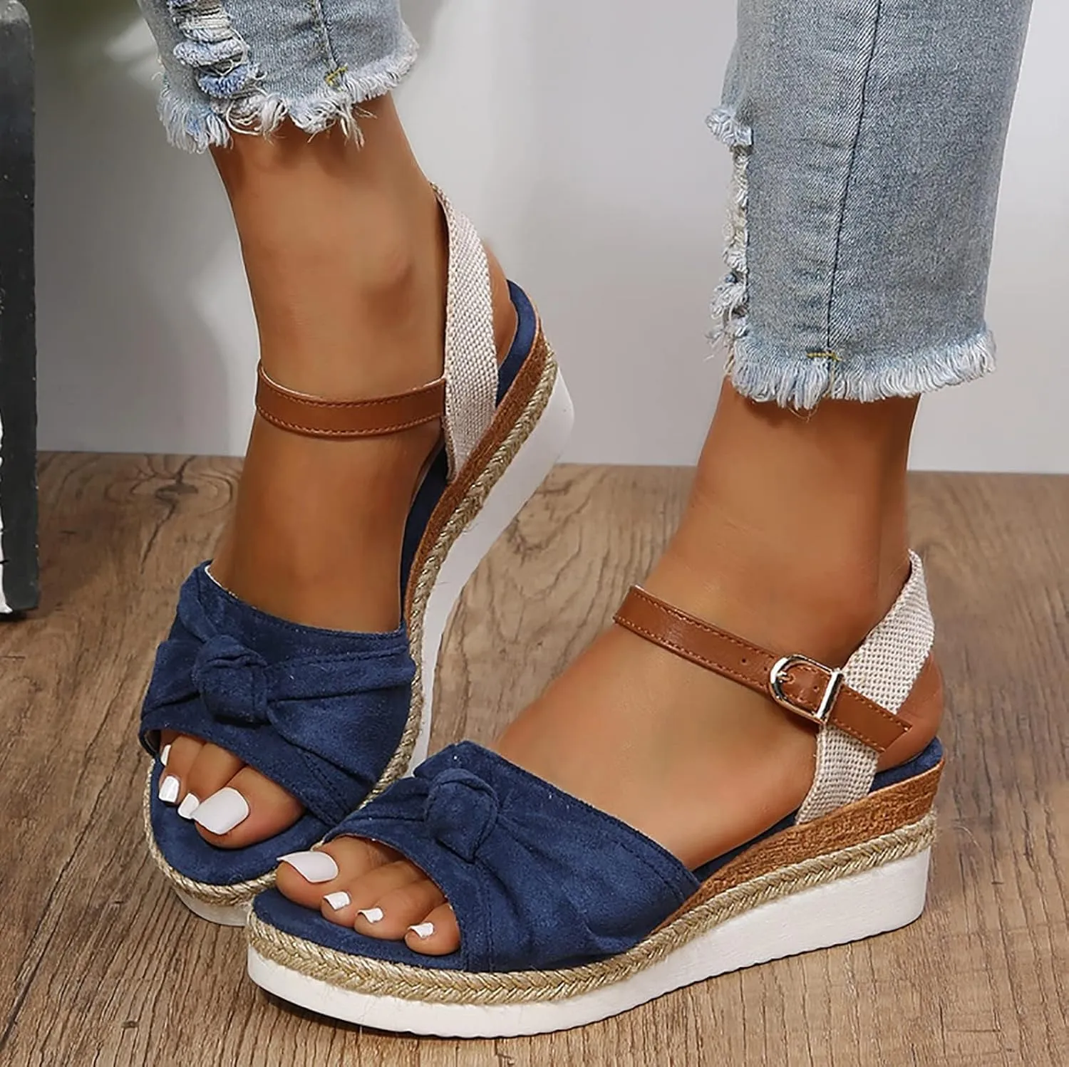 Orthopedic Platform Wedge Sandals for Women Summer Dressy 2025 Flat Open Toe Ankle Strap Espadrilles Casual Non Slip on Sandals Beach Boho Comfortable Outdoor Shoes
