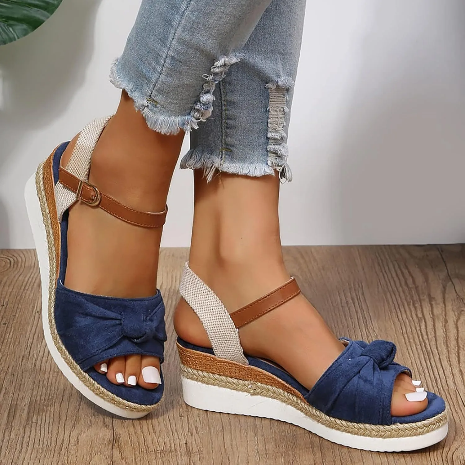 Orthopedic Platform Wedge Sandals for Women Summer Dressy 2025 Flat Open Toe Ankle Strap Espadrilles Casual Non Slip on Sandals Beach Boho Comfortable Outdoor Shoes