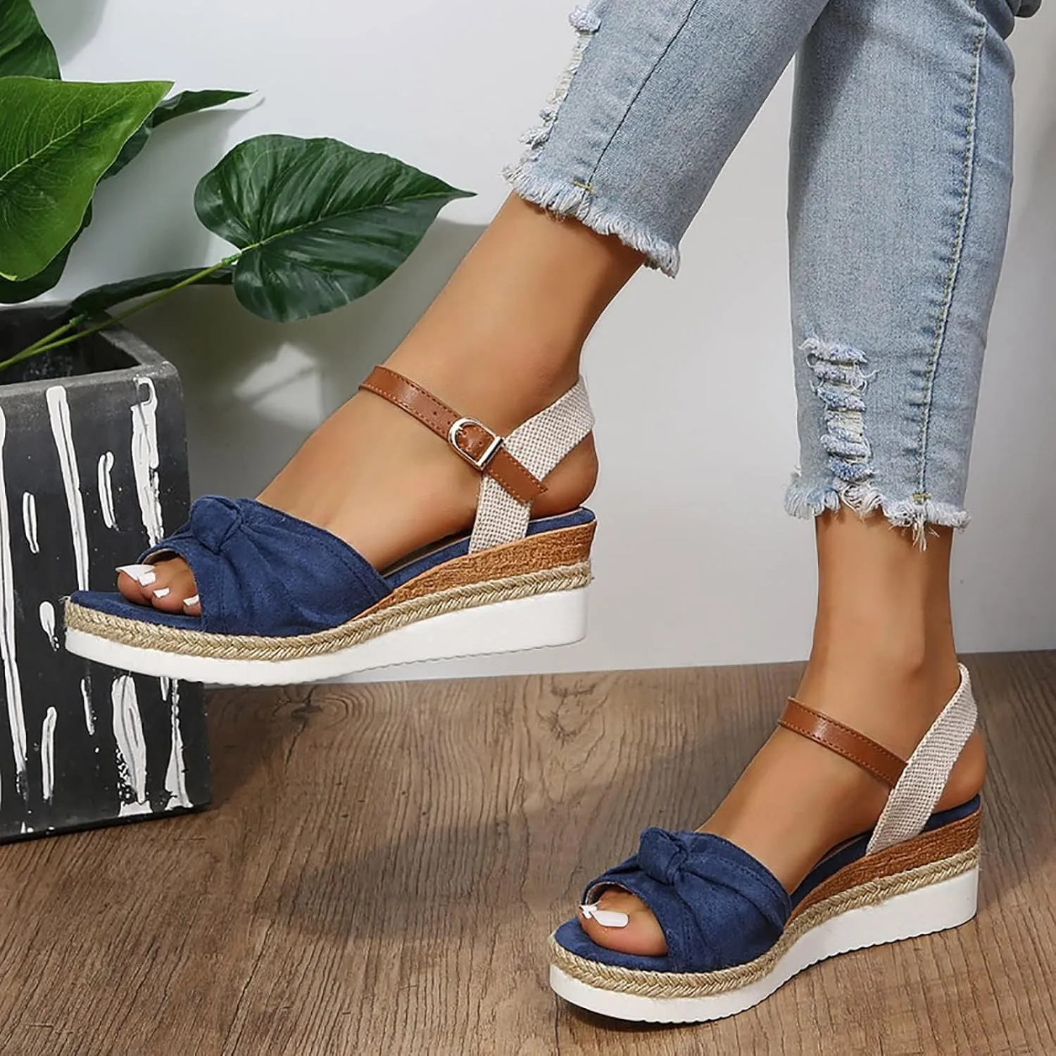 Orthopedic Platform Wedge Sandals for Women Summer Dressy 2025 Flat Open Toe Ankle Strap Espadrilles Casual Non Slip on Sandals Beach Boho Comfortable Outdoor Shoes