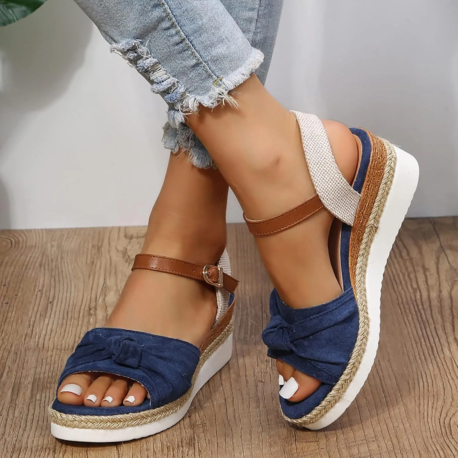Orthopedic Platform Wedge Sandals for Women Summer Dressy 2025 Flat Open Toe Ankle Strap Espadrilles Casual Non Slip on Sandals Beach Boho Comfortable Outdoor Shoes