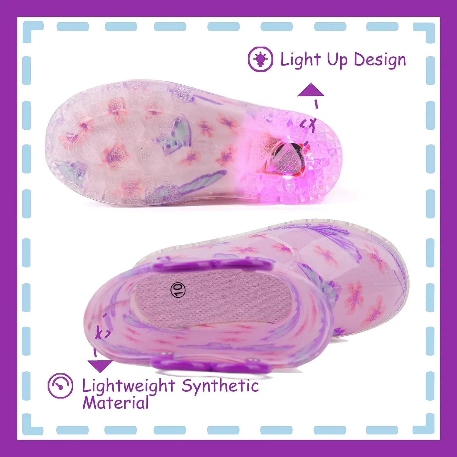 Outee Toddler Kids Adorable Lightwight Waterproof Rain Boots Light Up by Steps