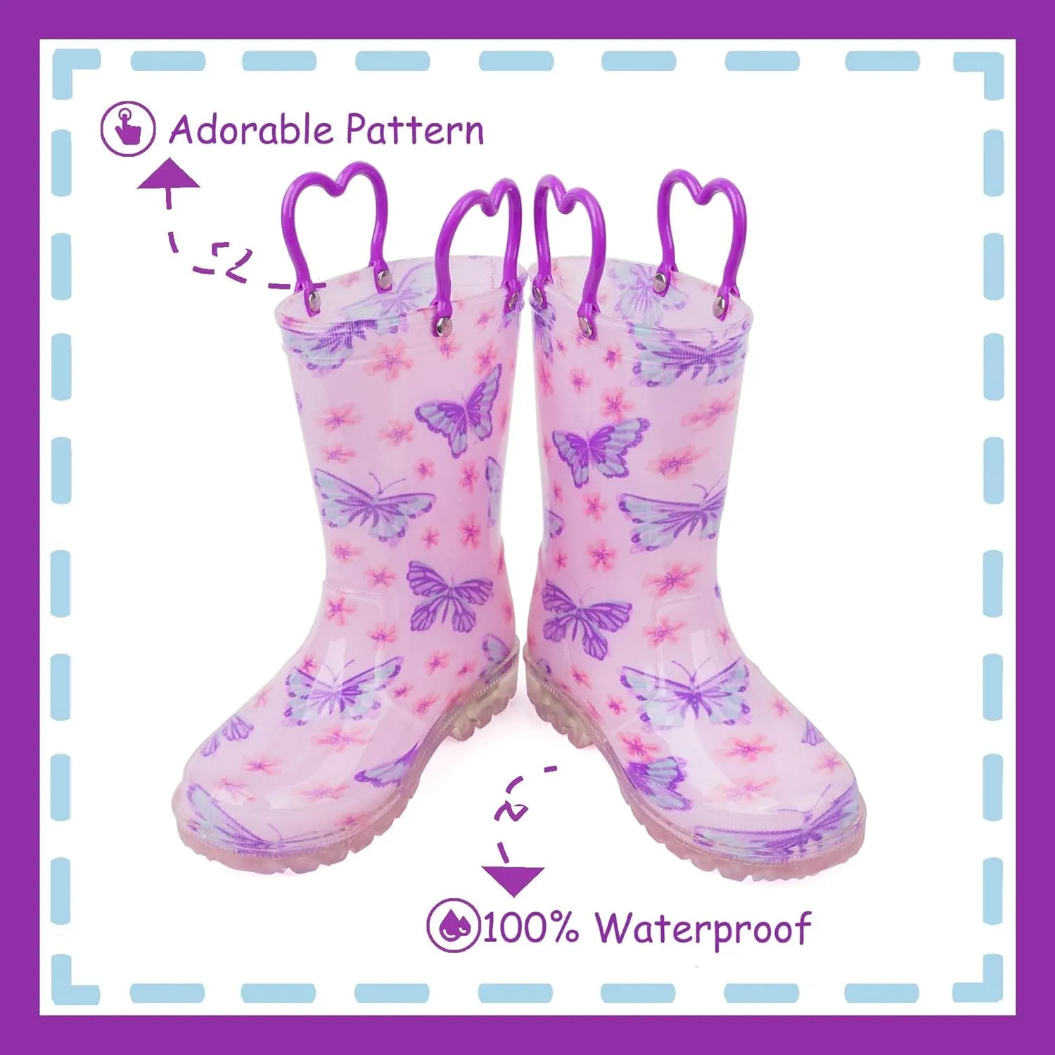 Outee Toddler Kids Adorable Lightwight Waterproof Rain Boots Light Up by Steps