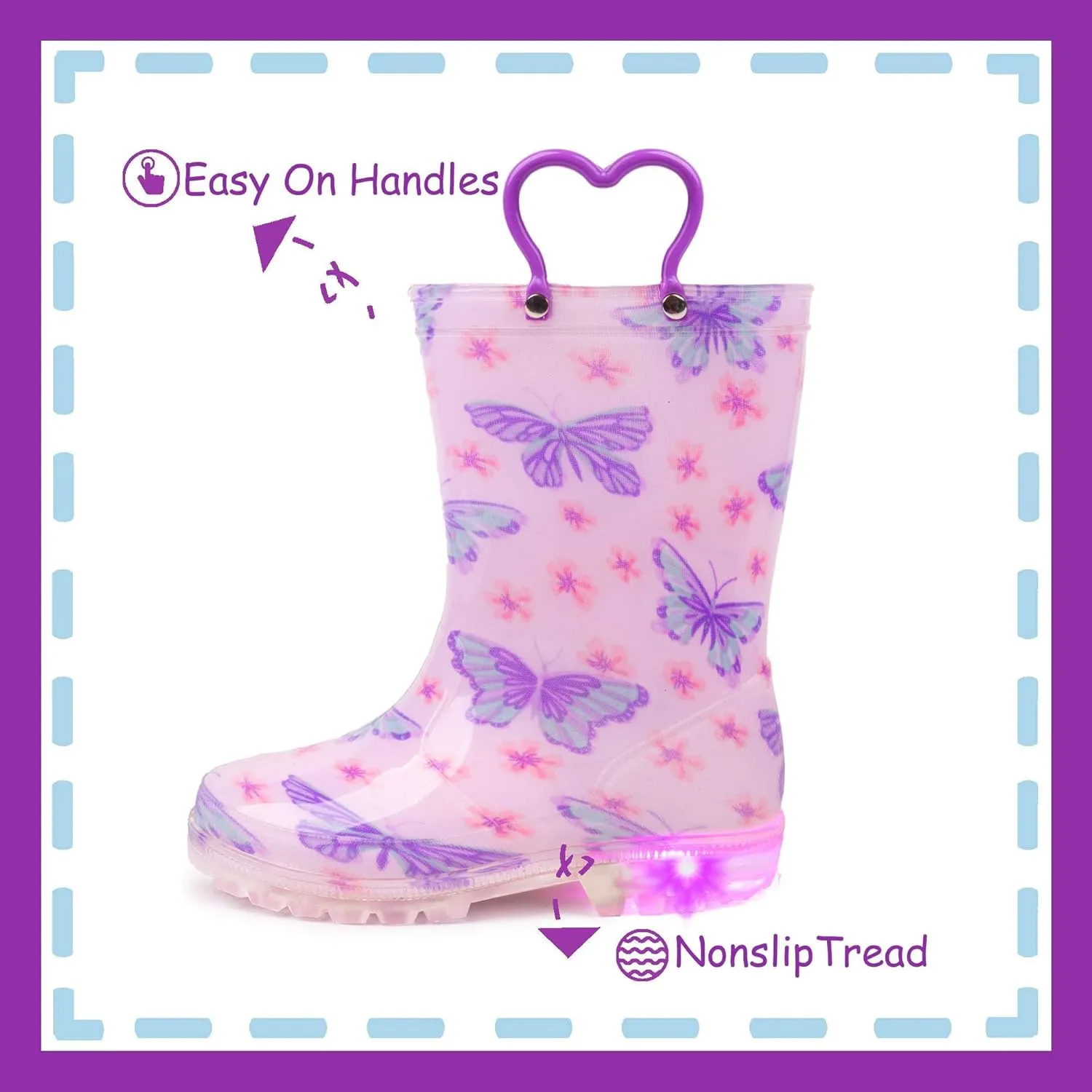 Outee Toddler Kids Adorable Lightwight Waterproof Rain Boots Light Up by Steps