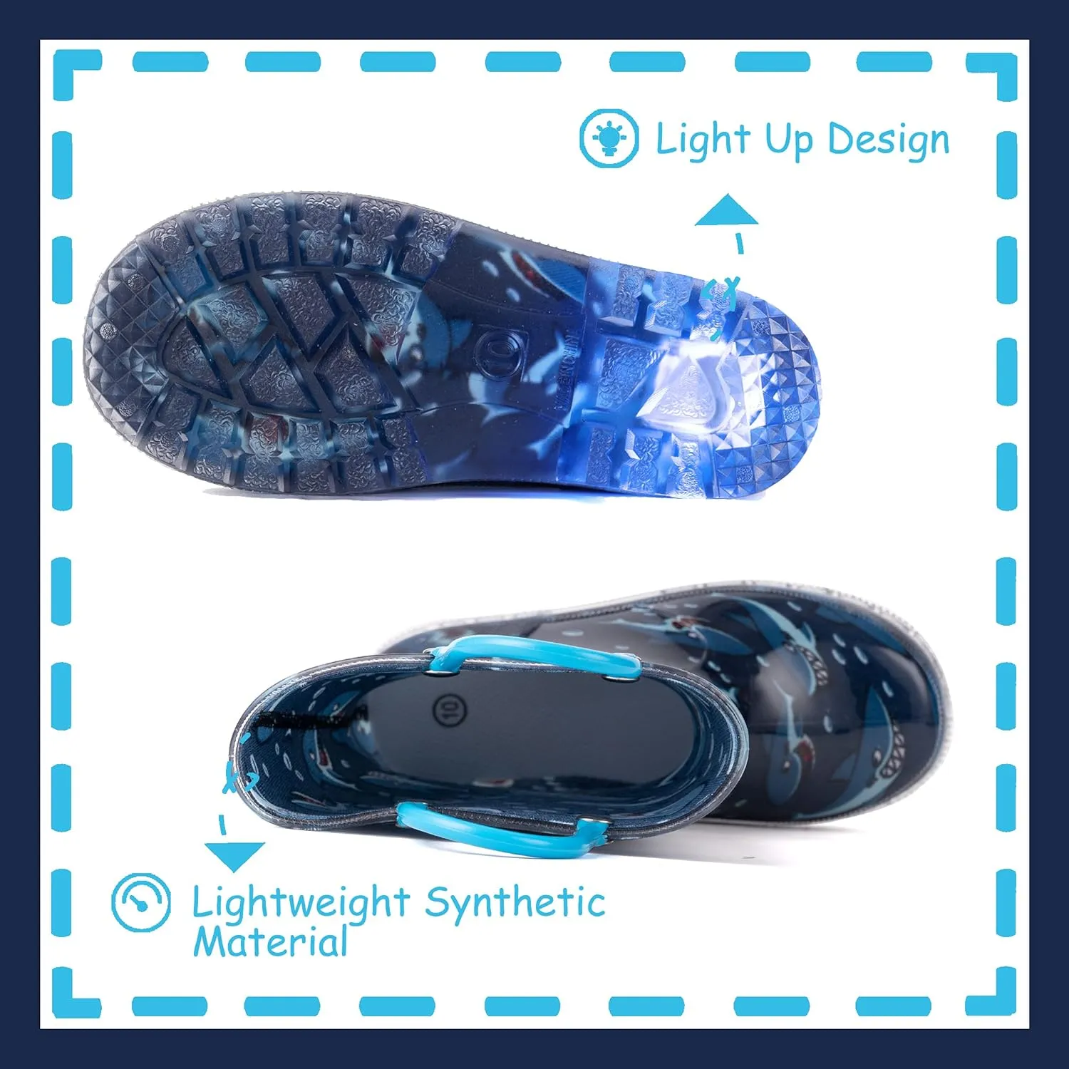 Outee Toddler Kids Adorable Lightwight Waterproof Rain Boots Light Up by Steps