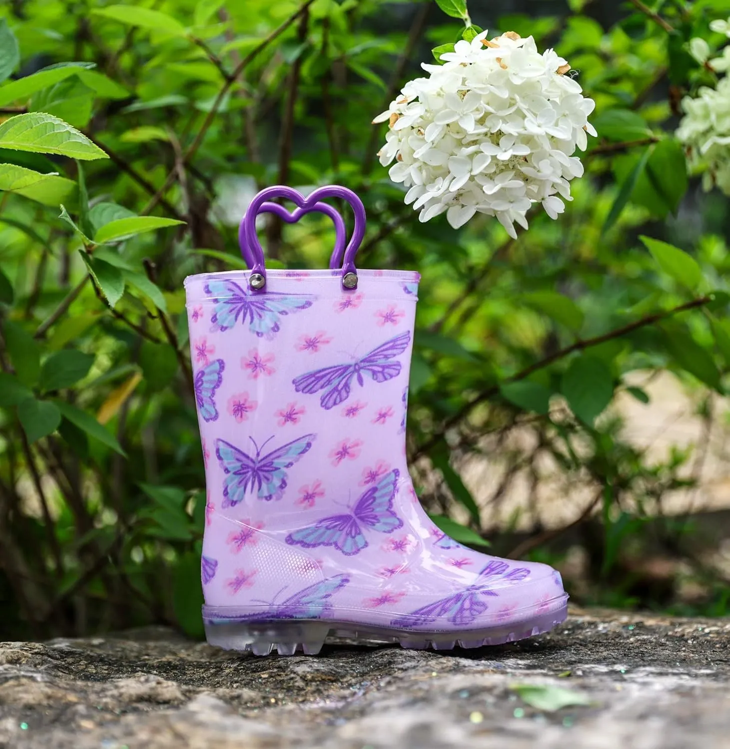 Outee Toddler Kids Adorable Lightwight Waterproof Rain Boots Light Up by Steps