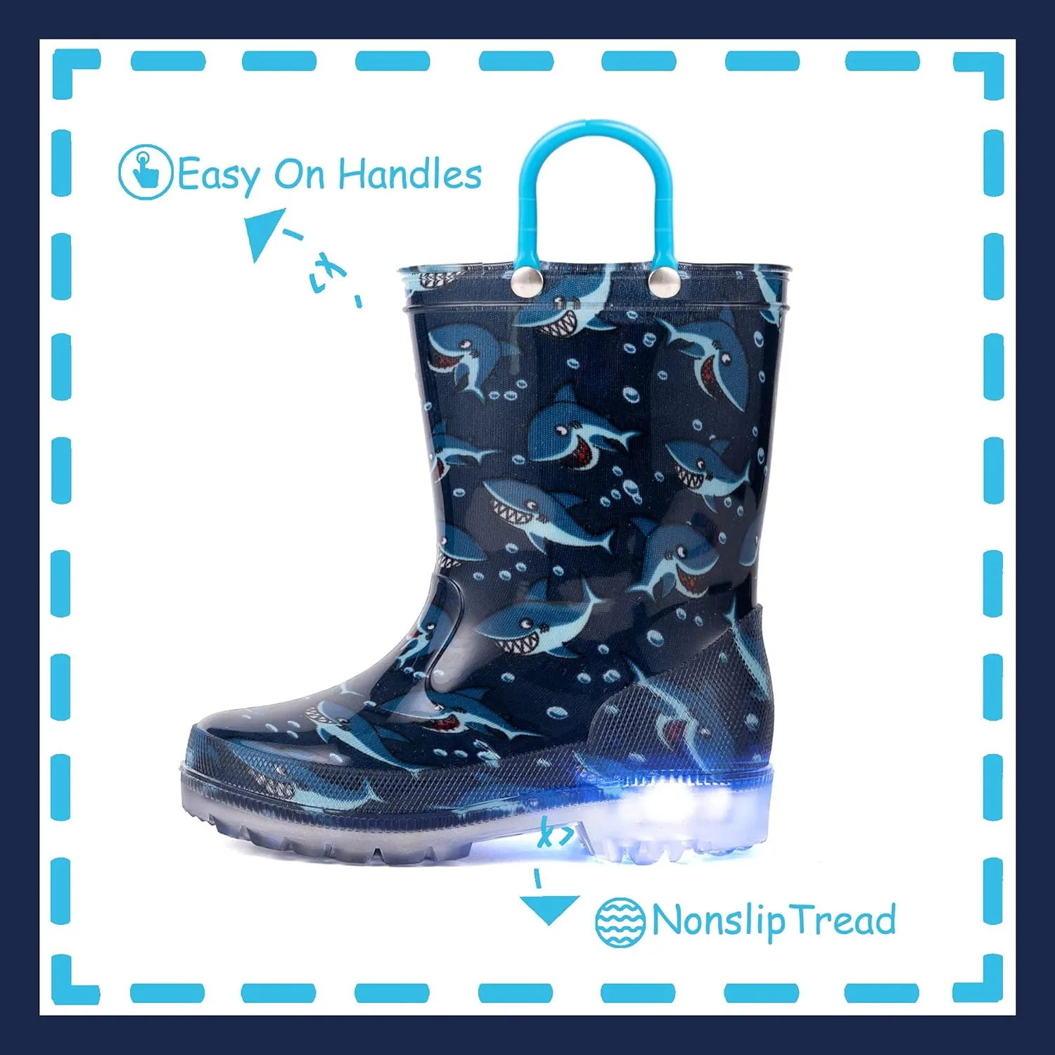 Outee Toddler Kids Adorable Lightwight Waterproof Rain Boots Light Up by Steps