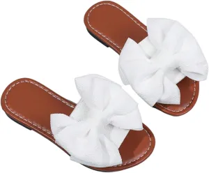 OYOANGLE Girl's Cute Bow Slide Sandals Open Toe Slip on Flat Sandal Summer Shoes