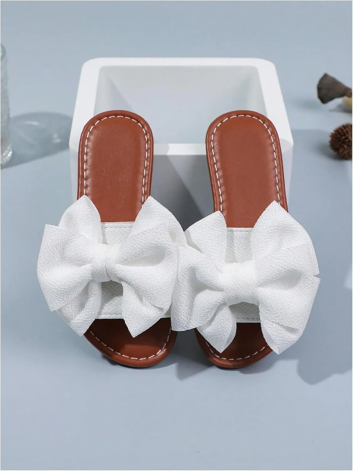 OYOANGLE Girl's Cute Bow Slide Sandals Open Toe Slip on Flat Sandal Summer Shoes