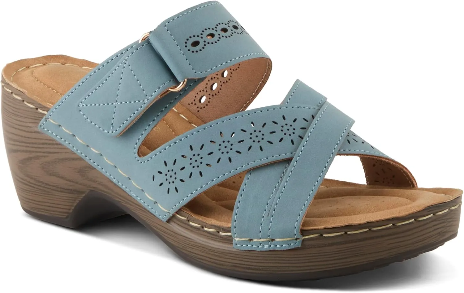 PATRIZIA Women's AURATAY Hook and Loop Demi Wedge Sandals - Cushioned Footbed, Adjustable Fit, Faux Leather Design