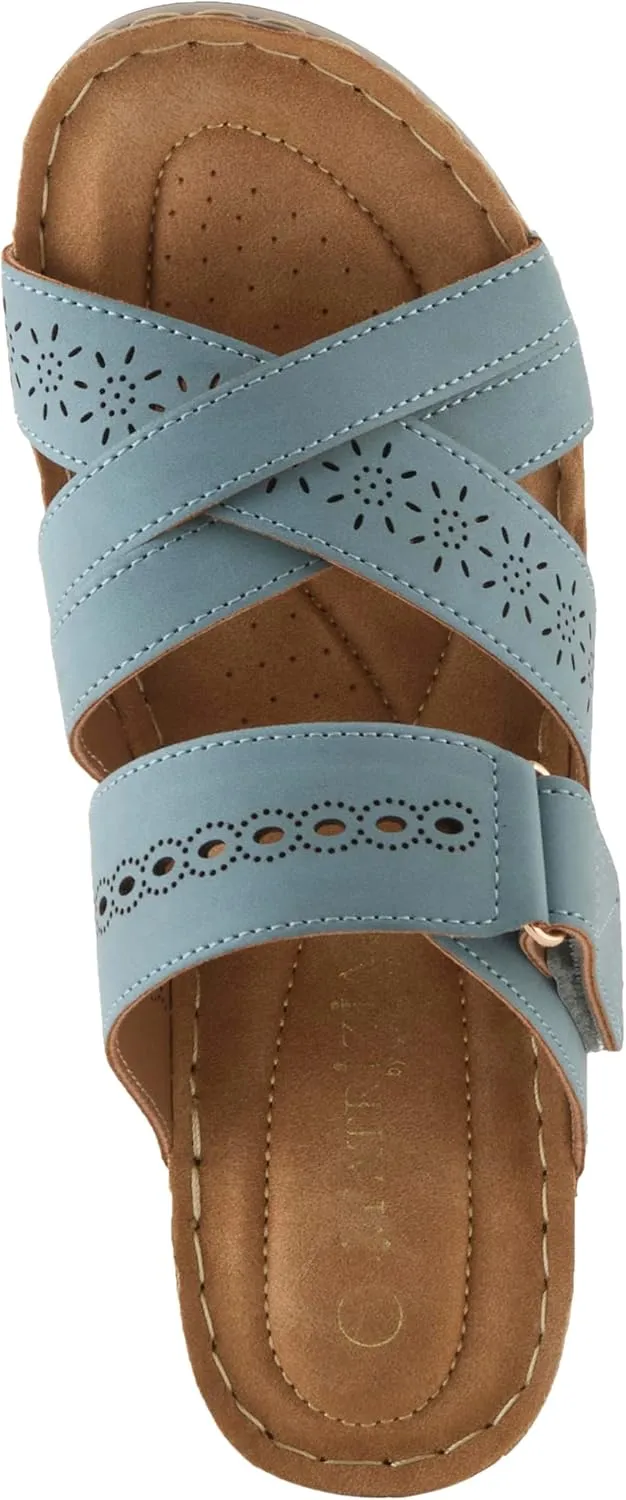 PATRIZIA Women's AURATAY Hook and Loop Demi Wedge Sandals - Cushioned Footbed, Adjustable Fit, Faux Leather Design