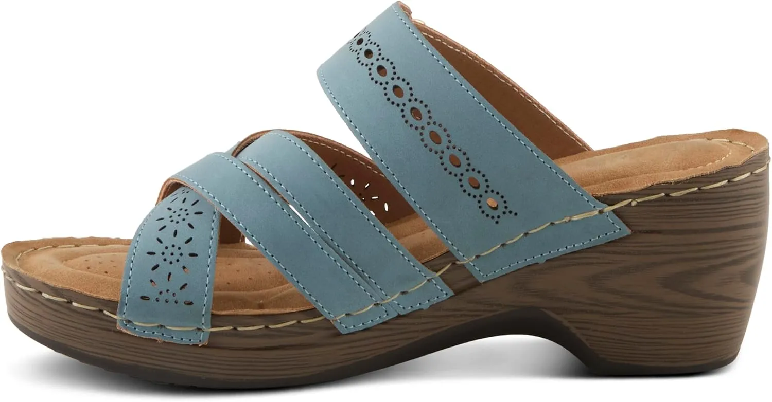 PATRIZIA Women's AURATAY Hook and Loop Demi Wedge Sandals - Cushioned Footbed, Adjustable Fit, Faux Leather Design