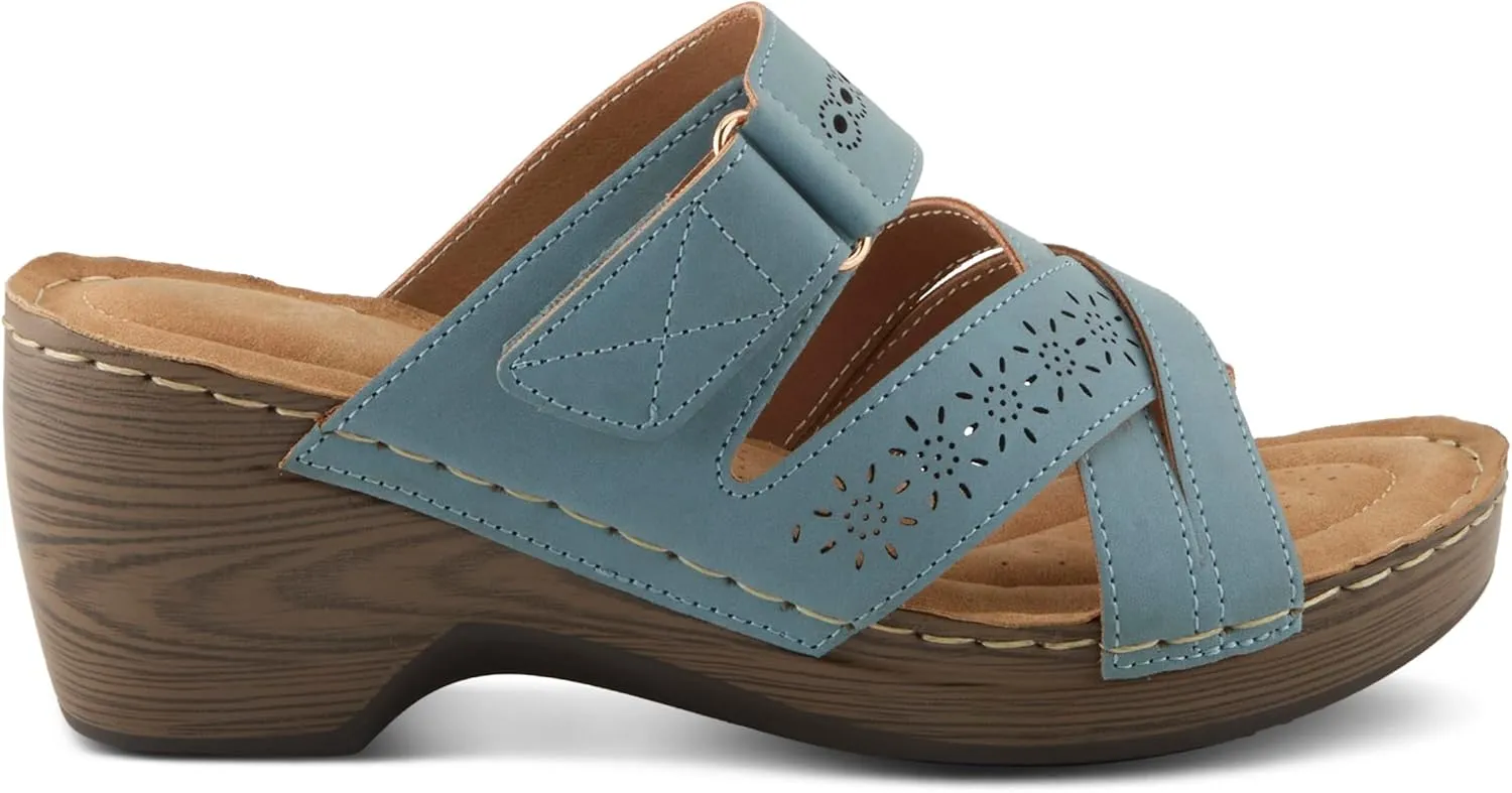 PATRIZIA Women's AURATAY Hook and Loop Demi Wedge Sandals - Cushioned Footbed, Adjustable Fit, Faux Leather Design