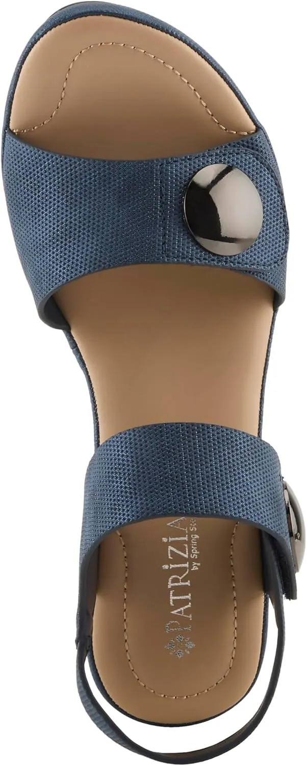 PATRIZIA Women's DADE-WOVEN Hook and Loop Sandals - Textured Faux Leather with Gold Button Accents, Adjustable Fit