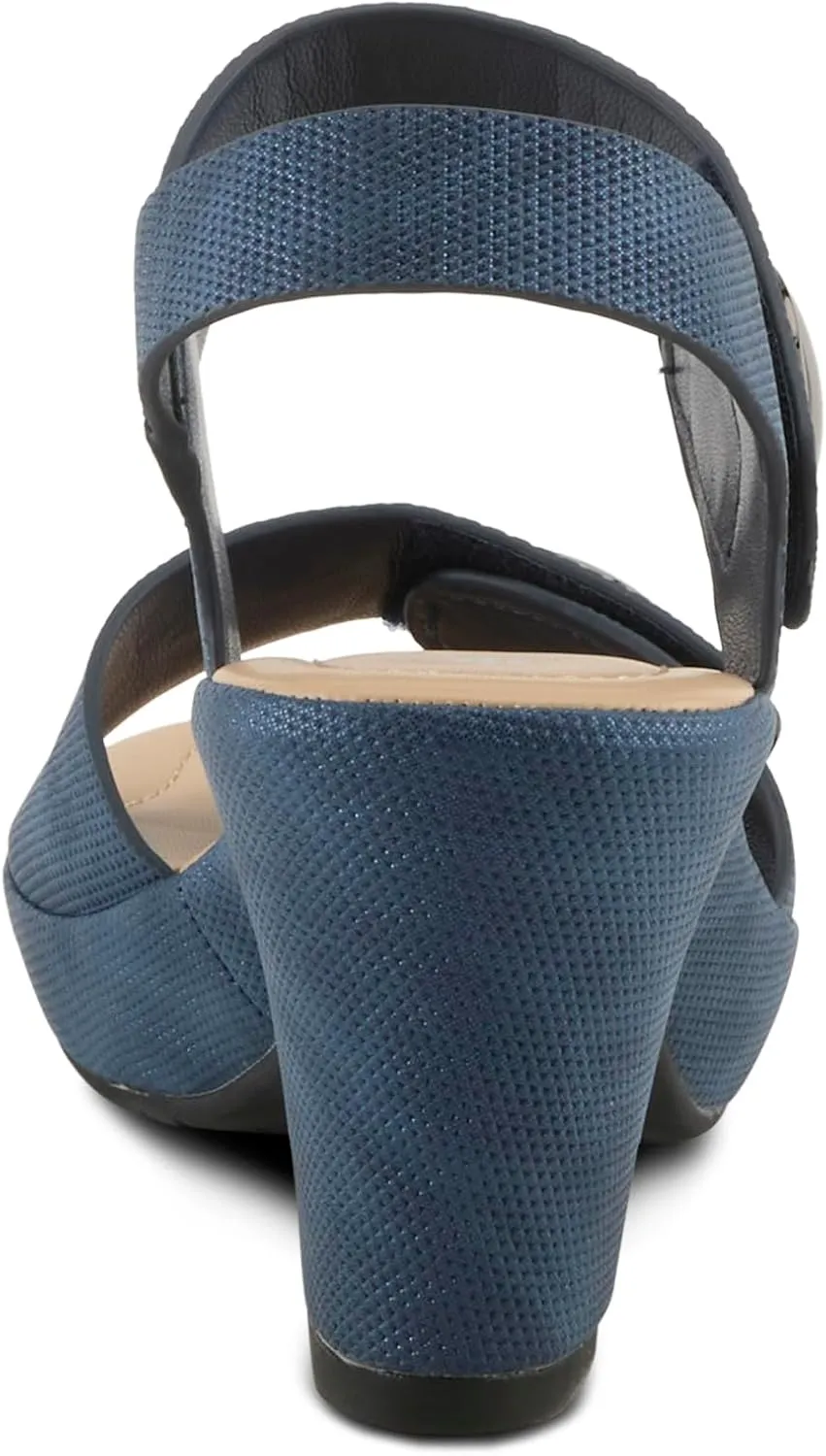PATRIZIA Women's DADE-WOVEN Hook and Loop Sandals - Textured Faux Leather with Gold Button Accents, Adjustable Fit
